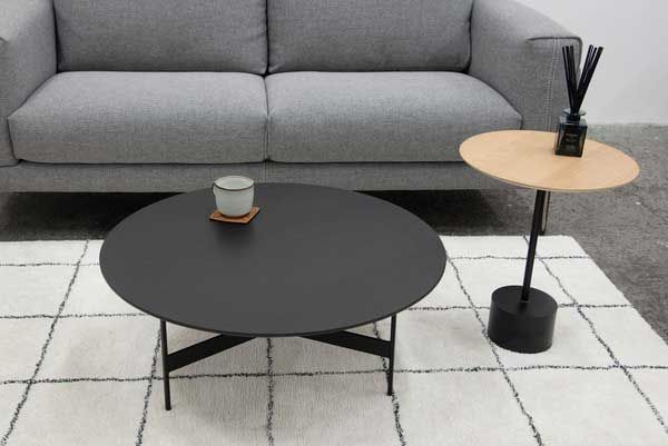 天然木 オーク化粧合板 とブラックアイアンレッグのセンターテーブル W78×D78×H33.5cm No.233 ブラック