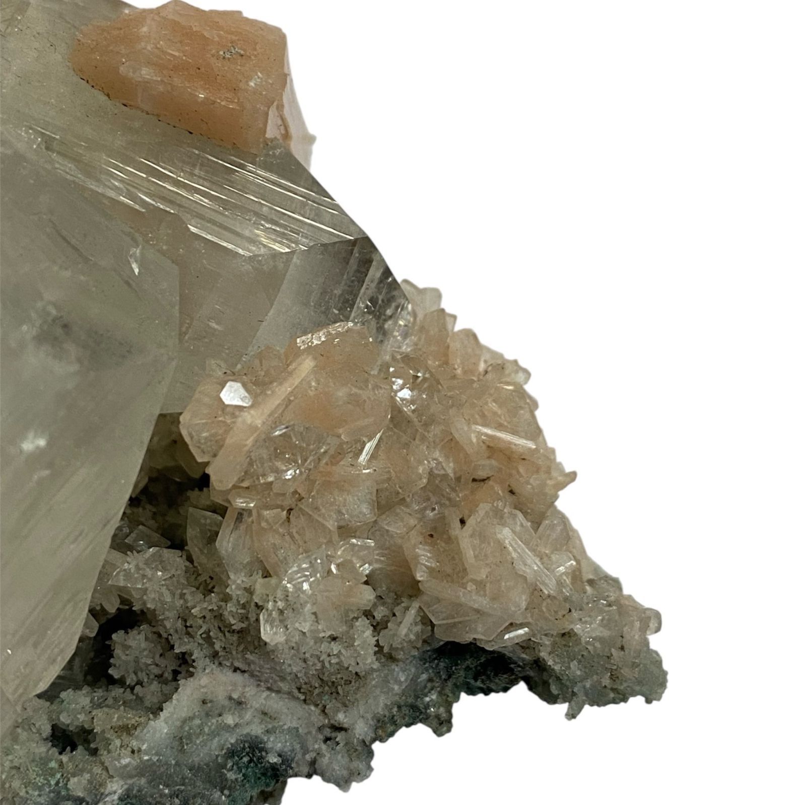 アポフィライト 台座付きグリーンアポフィライト☆カルサイト共生