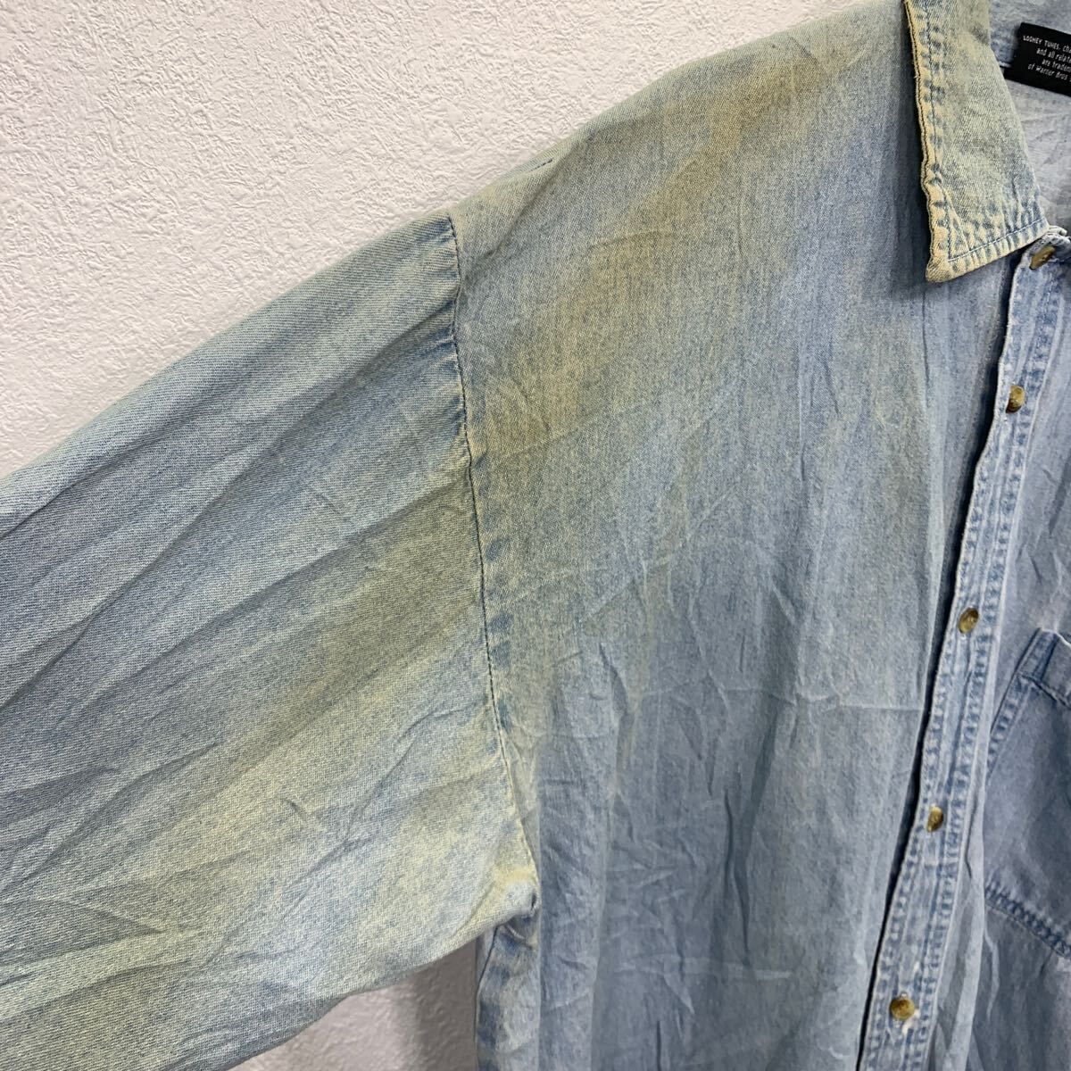 ルーニーテューンズ ワンポイント刺繍 シャンブレーシャツ 水色