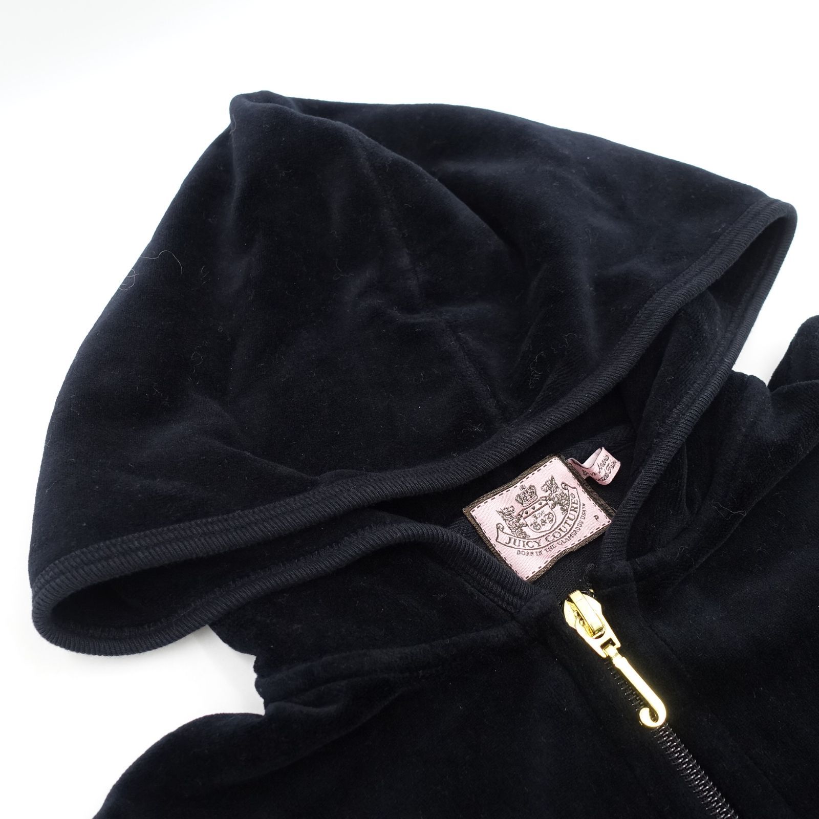 JUICY COUTURE バックプリント ベロア パーカー Sサイズ 黒 ブラック