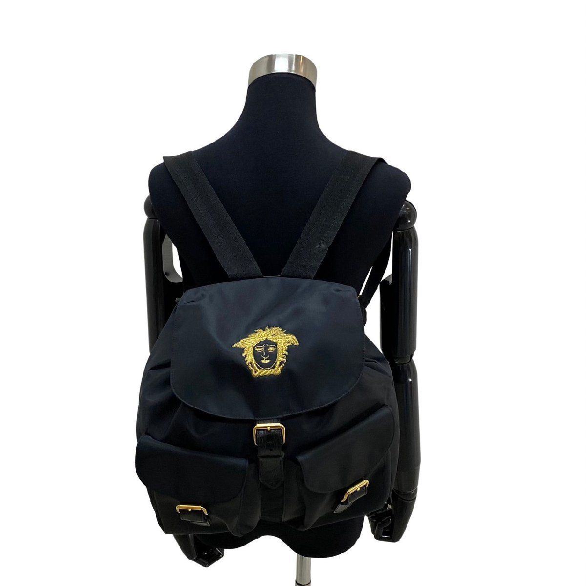 極 美品 VERSACE ヴェルサーチ メデューサ ロゴ 刺繍 レザー 本