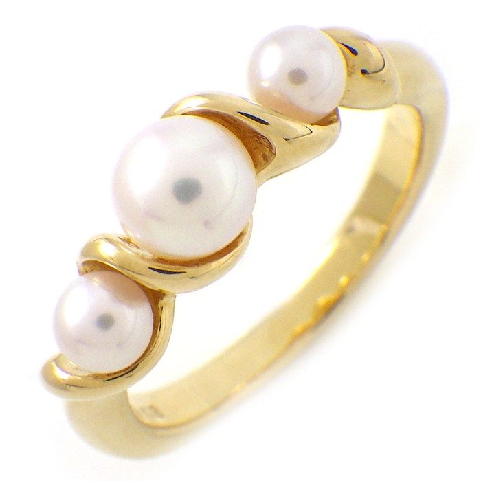 ミキモト MIKIMOTO リング 3ポイント パール 3.5-5.0mm珠 K18YG 12号  