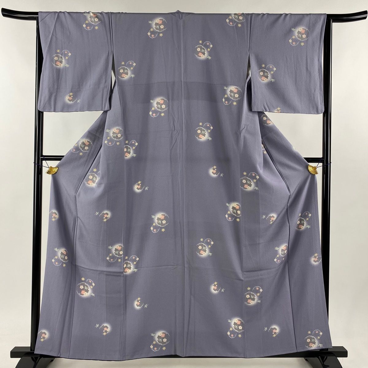 犬*。様 逸品 付下げ 螺鈿の鳳凰 無地の蘇州刺繍 一つ紋 正絹 AK-8398 K0962 美品 逸品お洒落 藤林徳扇 紬地 相良刺繍 正絹 付下