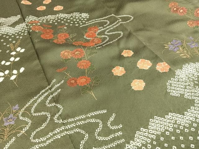 平和屋着物□訪問着 絞り 草花文 金彩 正絹 逸品 AAAZ3449mf