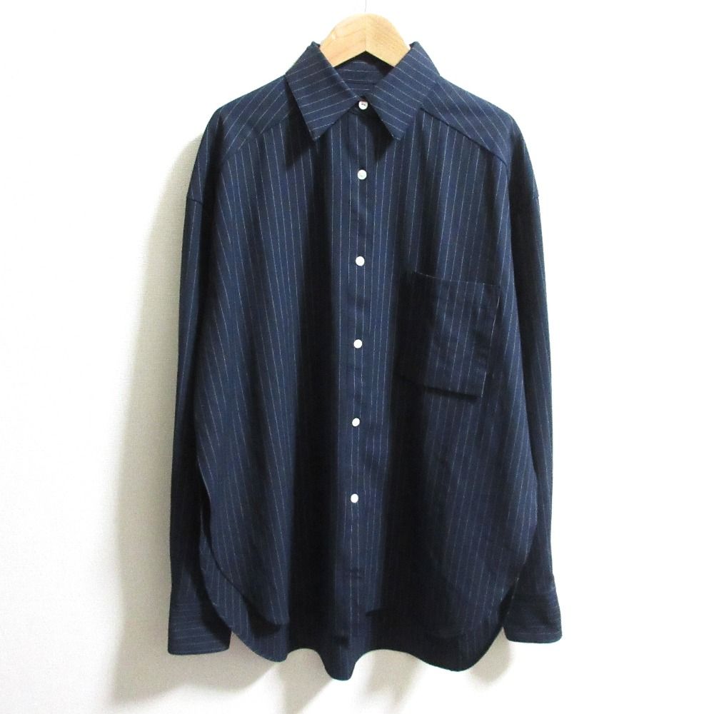 美品 MAISON SPECIAL メゾンスペシャル Worsted Like Over Shirt ストライプ 長袖 チュニックシャツ ブラウス FREE ネイビー レディース 古着 中古 美品 MAISON SPECIAL メゾンスペシャル Worsted Like Over Shirt