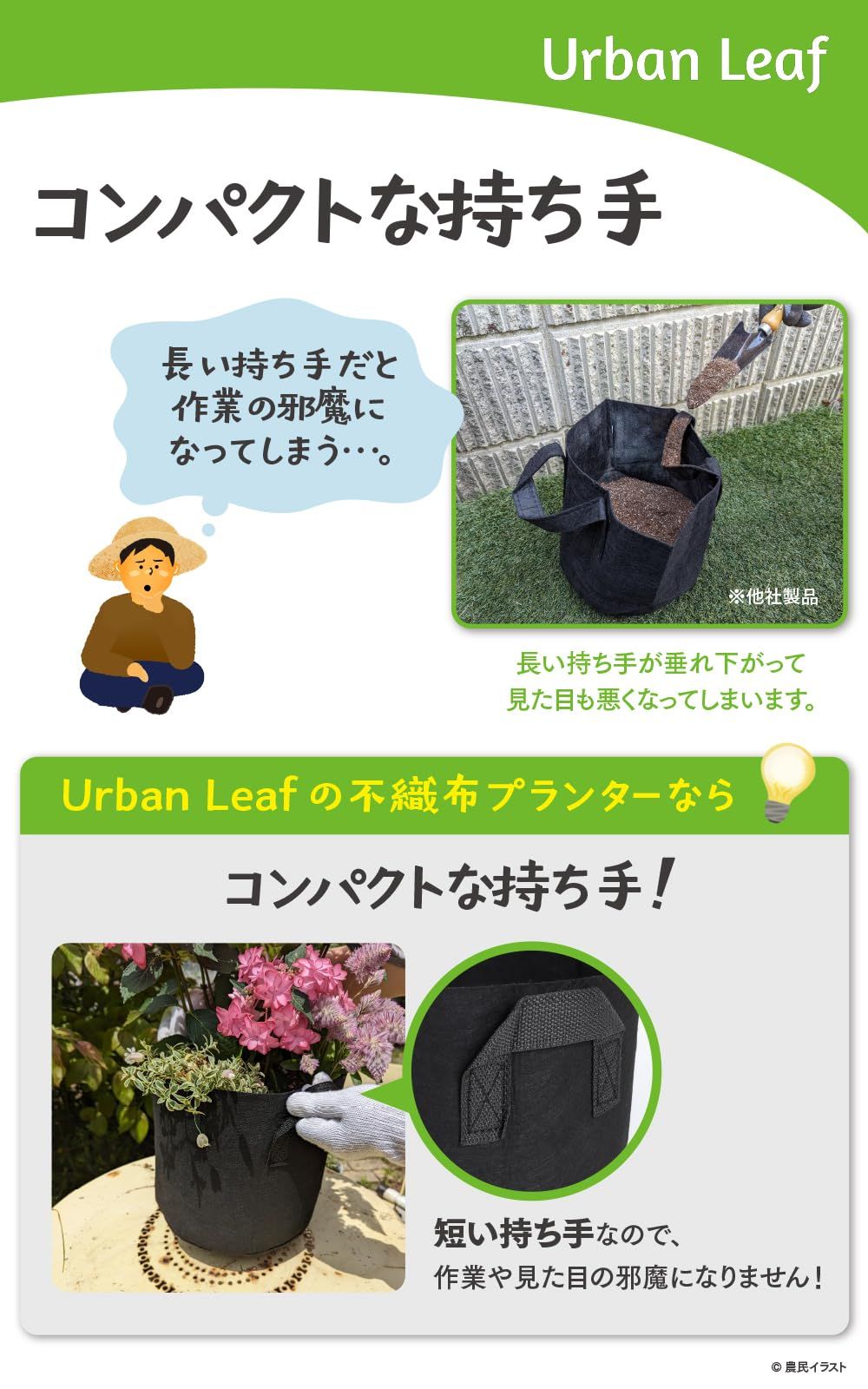 [Urban Leaf] 不織布プランター 10ガロン 10枚セット (幅39cm&times;高さ30cm) 不織布ポット 鉢カバー 厚い生地 二重縫製 [10] [10ガロン]