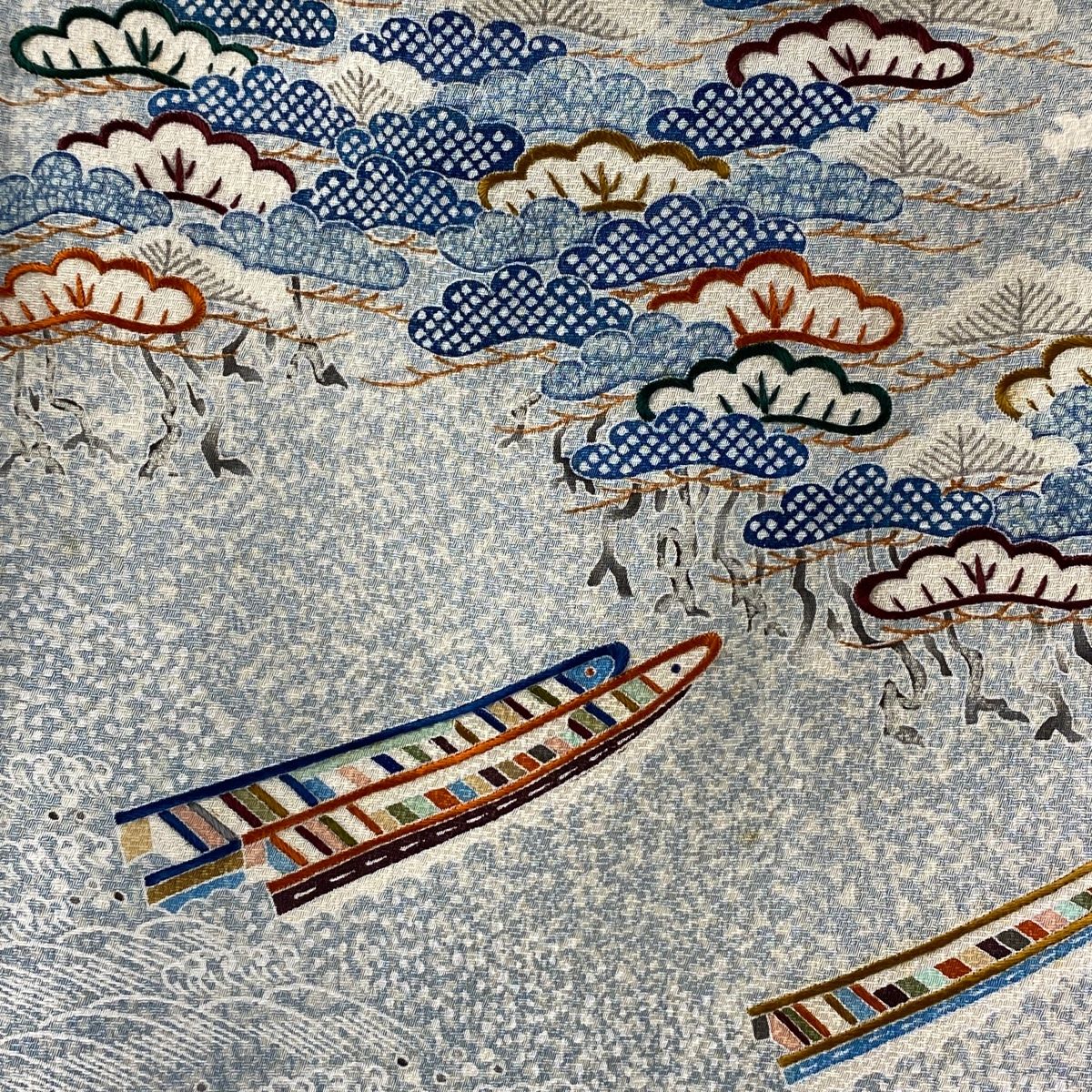 第一ネット 付下げ 身丈151.5cm 逸品 正絹 水色 刺繍 銀糸 鶴 松 落款