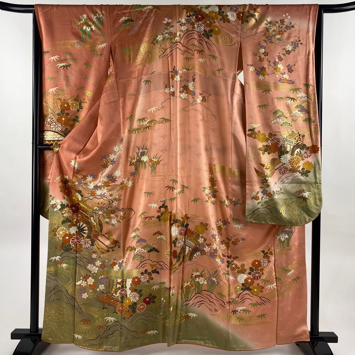 振袖 身丈162cm 裄丈65cm M 袷 袋帯フルセット 花束 枝梅 金彩 金彩 