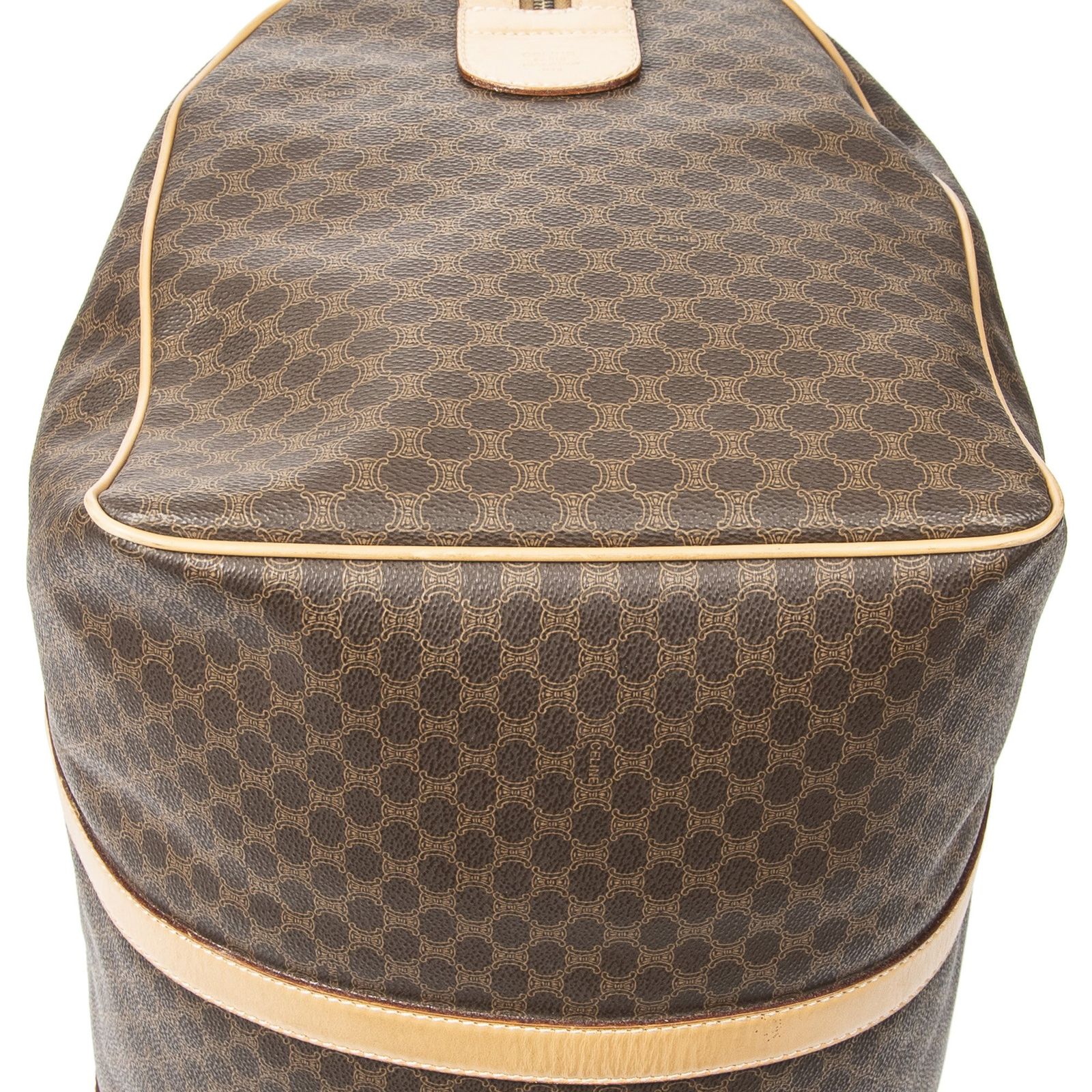 【CELINE】ボストンバッグ　旅行鞄　マカダム柄　ゴールド金具　PVC CELINE】ボストンバッグ 旅行鞄 マカダム柄 ゴールド金具 PVC 中古