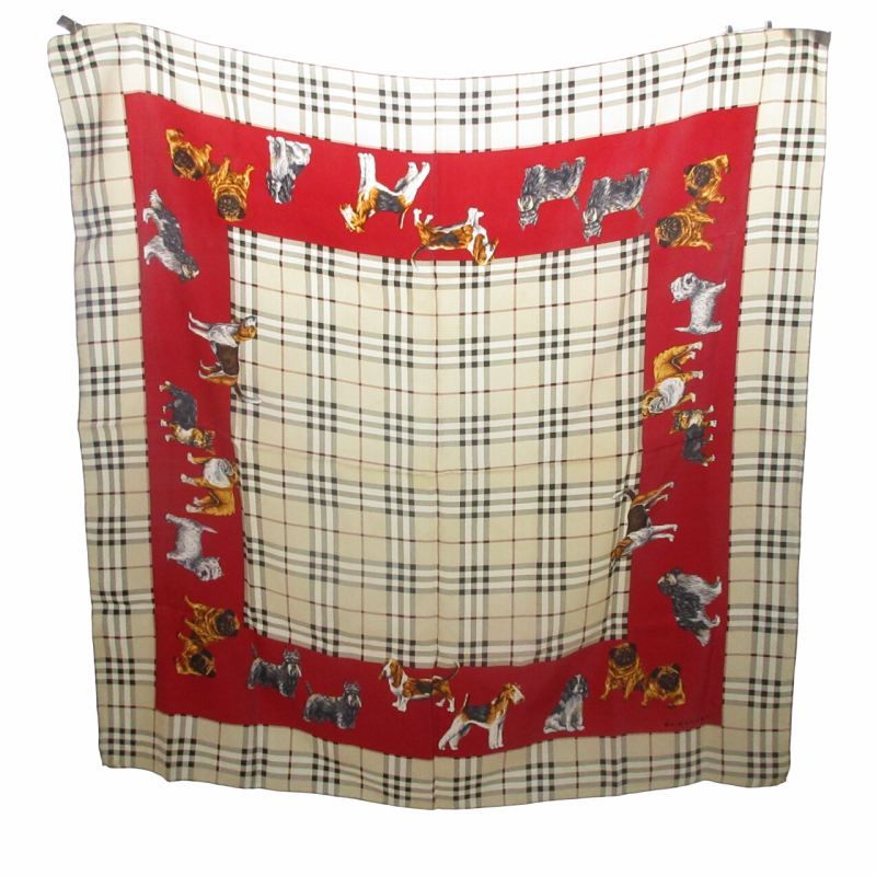 バーバリー BURBERRY 極美品 ノバチェック シルク スカーフ 犬柄