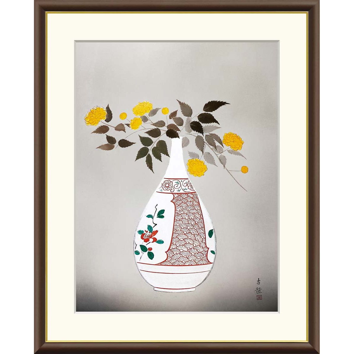 穐月明【籠の椿】 水墨画 4号