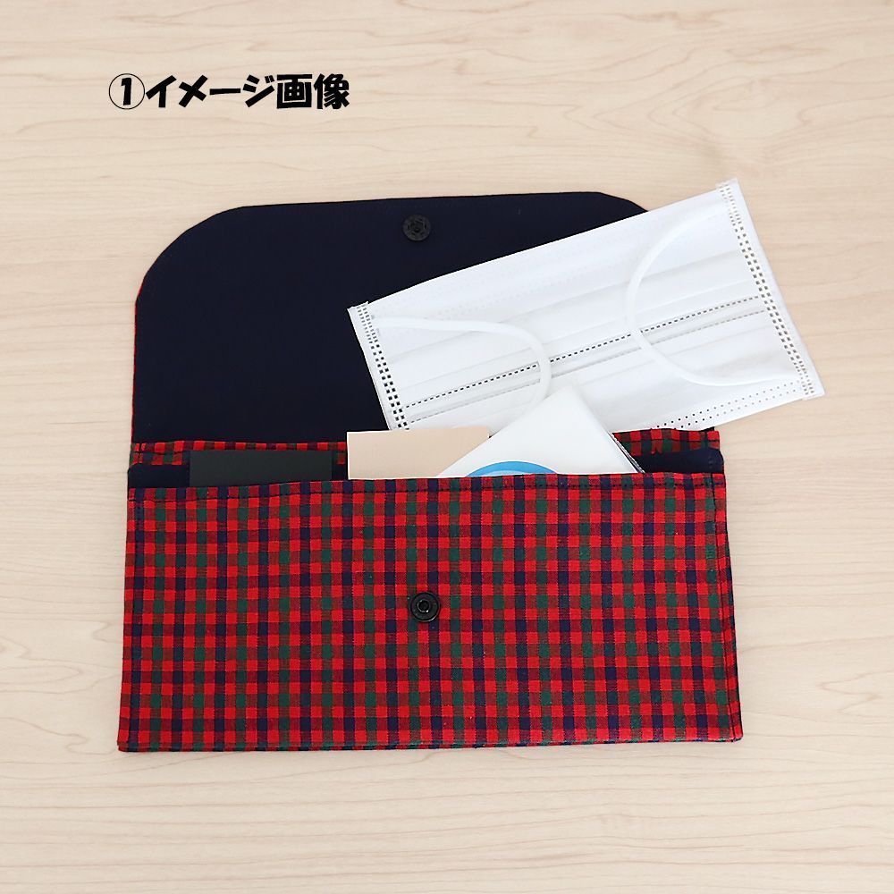 美品　ファミリア　母子手帳　ケース　マルチケース　赤　チェック　002 ファミリア風 赤チェック×ネイビー タータンチェック マルチケース