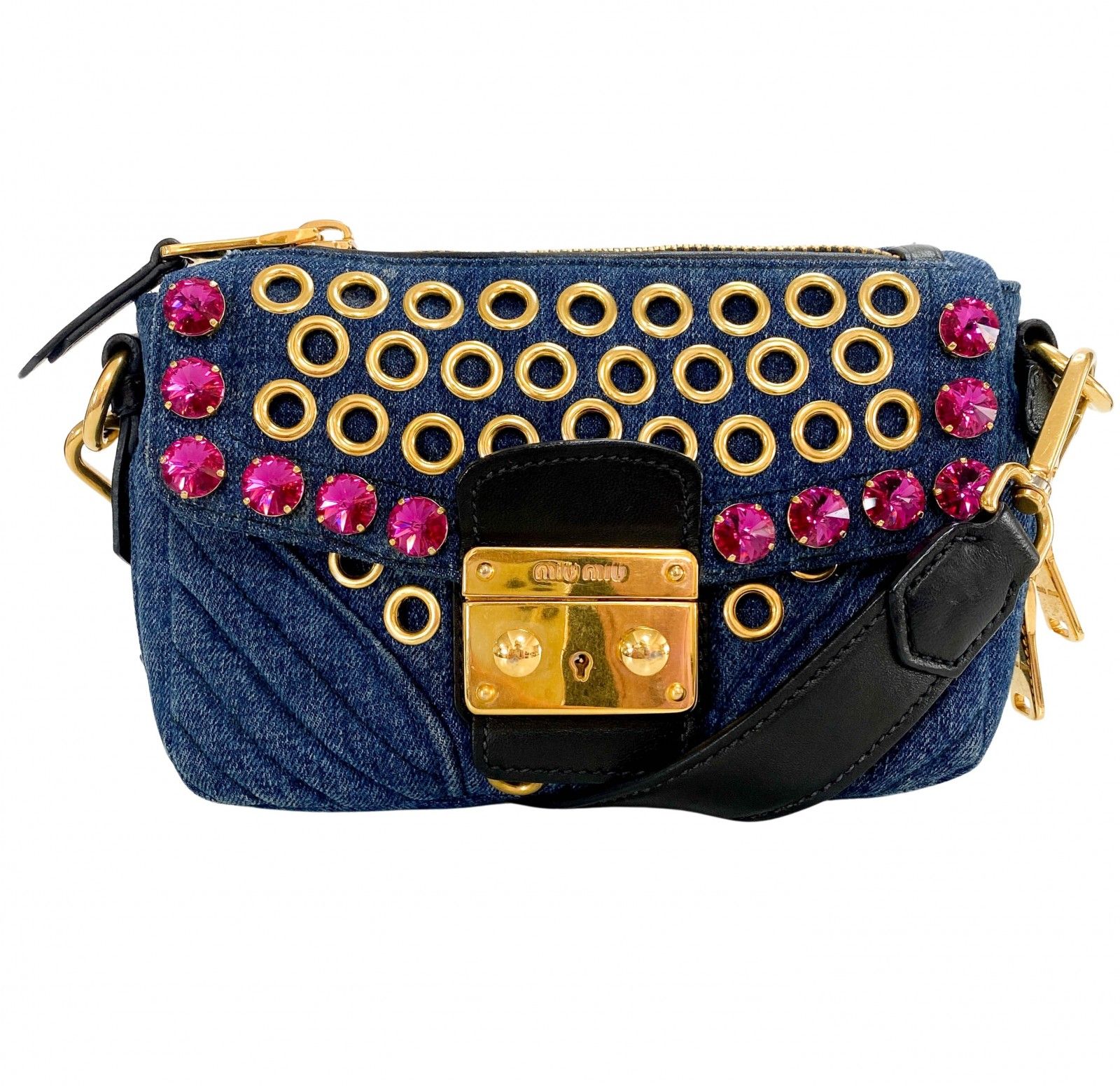 MIU MIU / ミュウ ミュウ】デニム ショルダーバッグ ラインストーン  