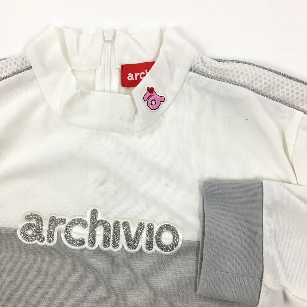 超 アルチビオ 長袖ハイネックシャツ ライトグレー×白 バイ 袖一部メッシュ調 レディース 40 L ゴルフウェア archivio WHITEMONARCHHOTEL_COM