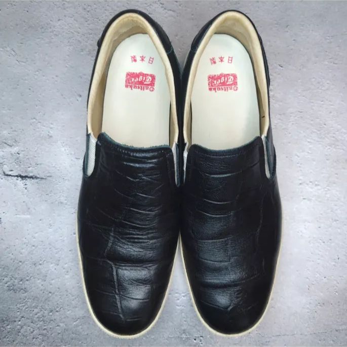 オニツカタイガー D8D4L 日本製 TIGER SLIP-ON DELUXE タイガー スリッポン デラックス 黒 x 白 25cm US 6½  MADE IN JAPAN 型押し ブラック - メルカリ