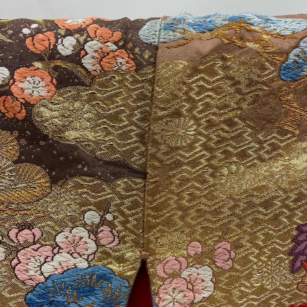 色打掛 正絹 鶴 刺繍 赤 金 打掛 Mサイズ 裄66.5 花嫁衣裳 婚礼  