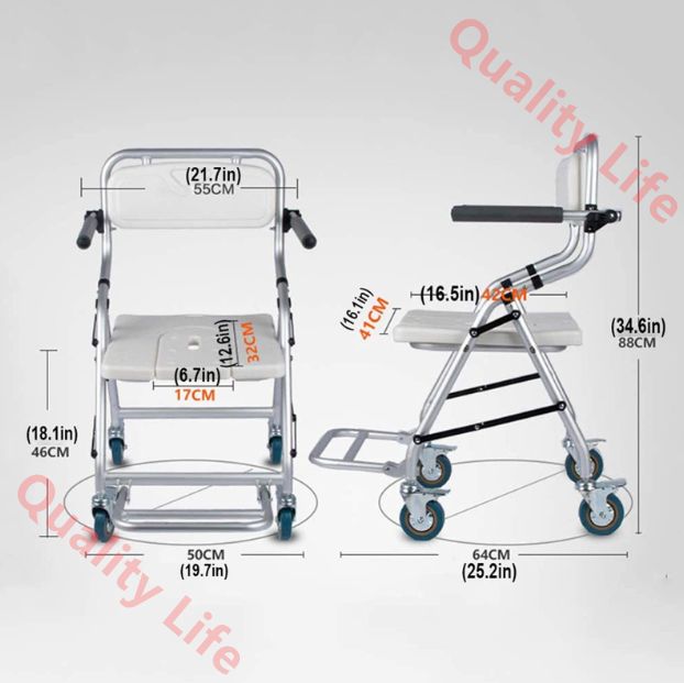 シャワーチェアトイレ浴槽ポータブルベッドサイドローリング便座スツール