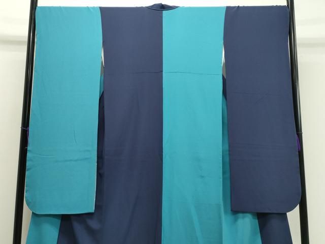平和屋着物○豪華振袖 片身替わり 間道 新橋色 留紺色 正絹 逸品