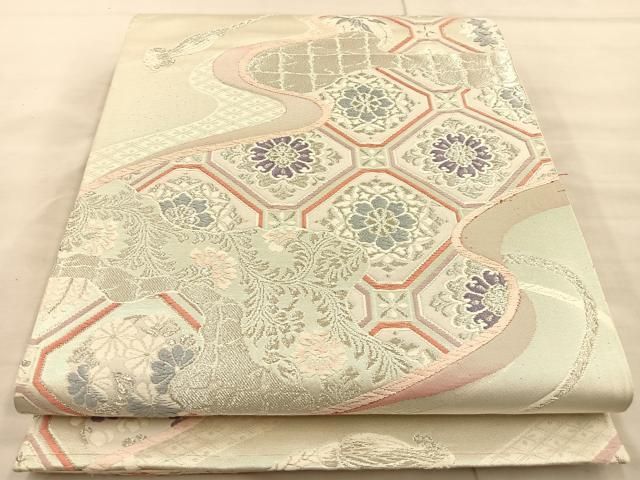 平和屋着物◎六通柄袋帯 唐織 流水正倉院花文 銀糸 正絹 逸品