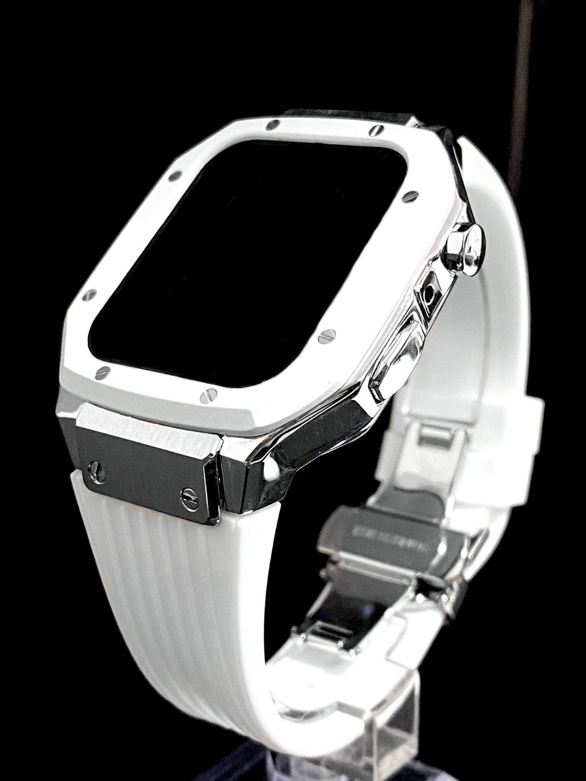 TC アップルウォッチバンド ラバーベルト ステンレス カバー Apple Watch ケース 44mm 45mm 4 5 6 7 8 9 se メンズ レディース スポーツ07