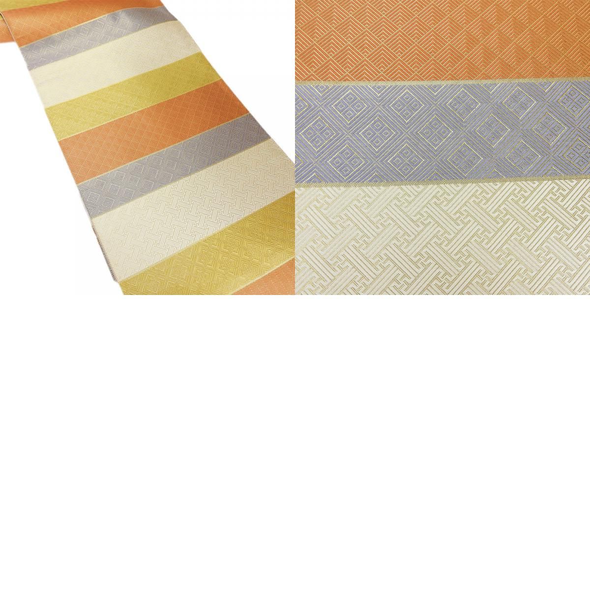 中古】袋帯 雲どり 佐賀錦 アイボリー地 金地 両面 全通柄 フォーマル  