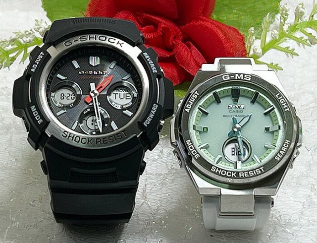 恋人達のGショック ペアウォッチ G-SHOCK BABY-G   カシオ 2本セット  ソーラー電波 アナデジ AWG-M100-1AJF  MSG-W200FE-7AJF ラッピング無料 手書きのメッセージカードお付けします