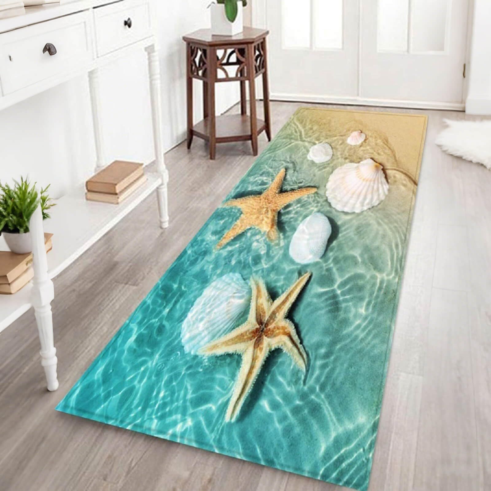 バスマット カーペット マイクロファイバー 60×180cm 厚さ2cm キッチンマット 廊下用 寝室用 ベッドサイド ふわふわ 滑り止め付き 洗濯 吸水速乾 ヒトデ