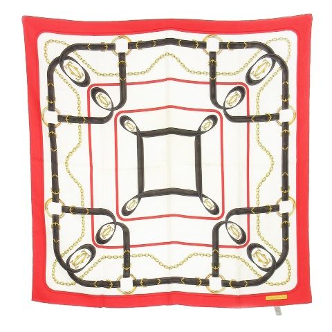 カルティエ Cartier シルクスカーフ 絹 ロゴ ダブルC チェーン柄