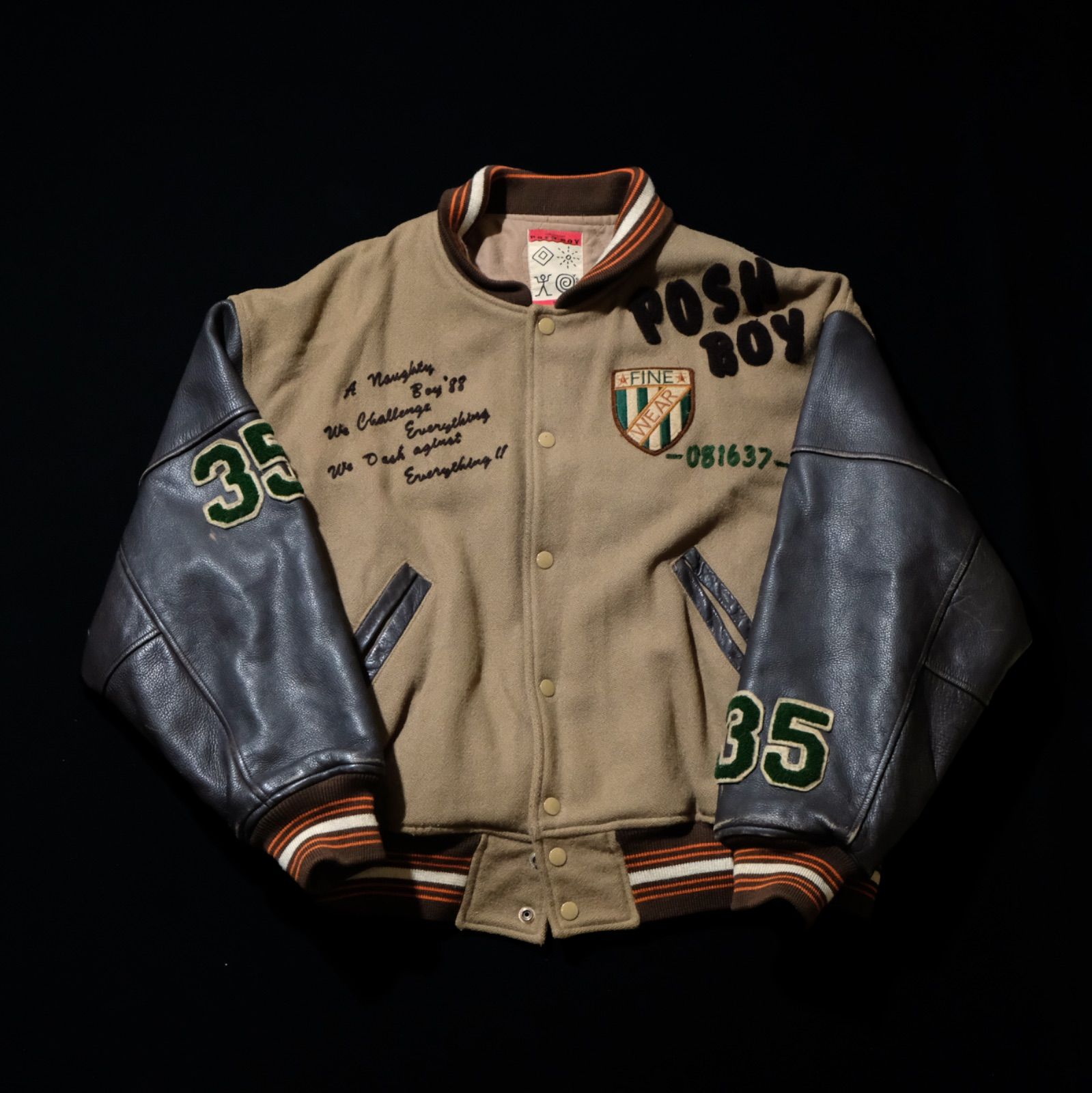 POSH BOY 袖革スタジャン フルデコ アームレザー 80s 90s ポッシュボーイ アワードジャケット ブルゾン ビンテージ レトロ トラッド アイビー DC