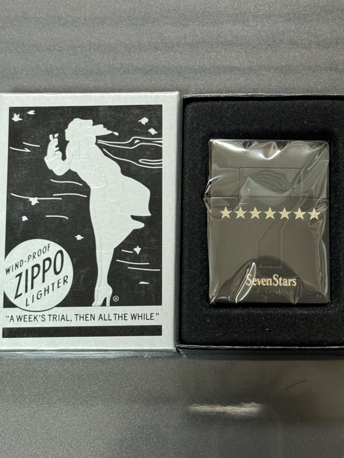 zippo セブンスター 1935レプリカ 限定品 Seven Stars 2007年製 七連星 外ヒンジ ブラック チタン 非売品 懸賞当選品  復刻モデル 仕様 シルバーインナー 同年代 2007年製 ケース 保証書 - メルカリ