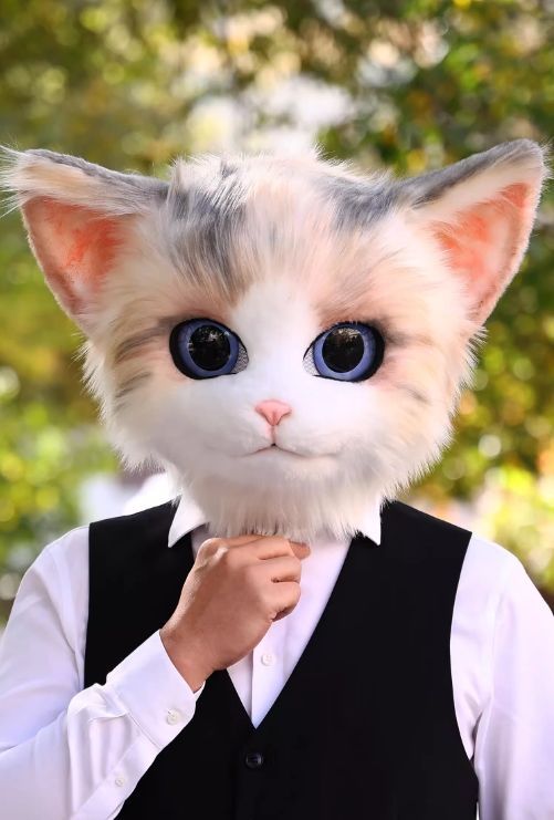 三毛猫　猫面 ネコ ファースーツ 着ぐるみ ヘッドのみ 全頭マスク ケモノ 猫面 ネコ ファースーツ 着ぐるみ ヘッドのみ 全頭マスク ケモノ