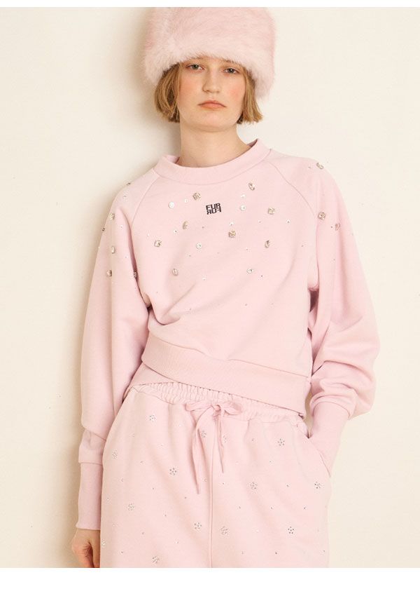  10 OFF ファーファー FURFUR トップス 25秋冬 ビジュー付きロゴ刺繍スウェット 長袖 ミドル丈 rwct 254080 トレーナー スウェット トップス