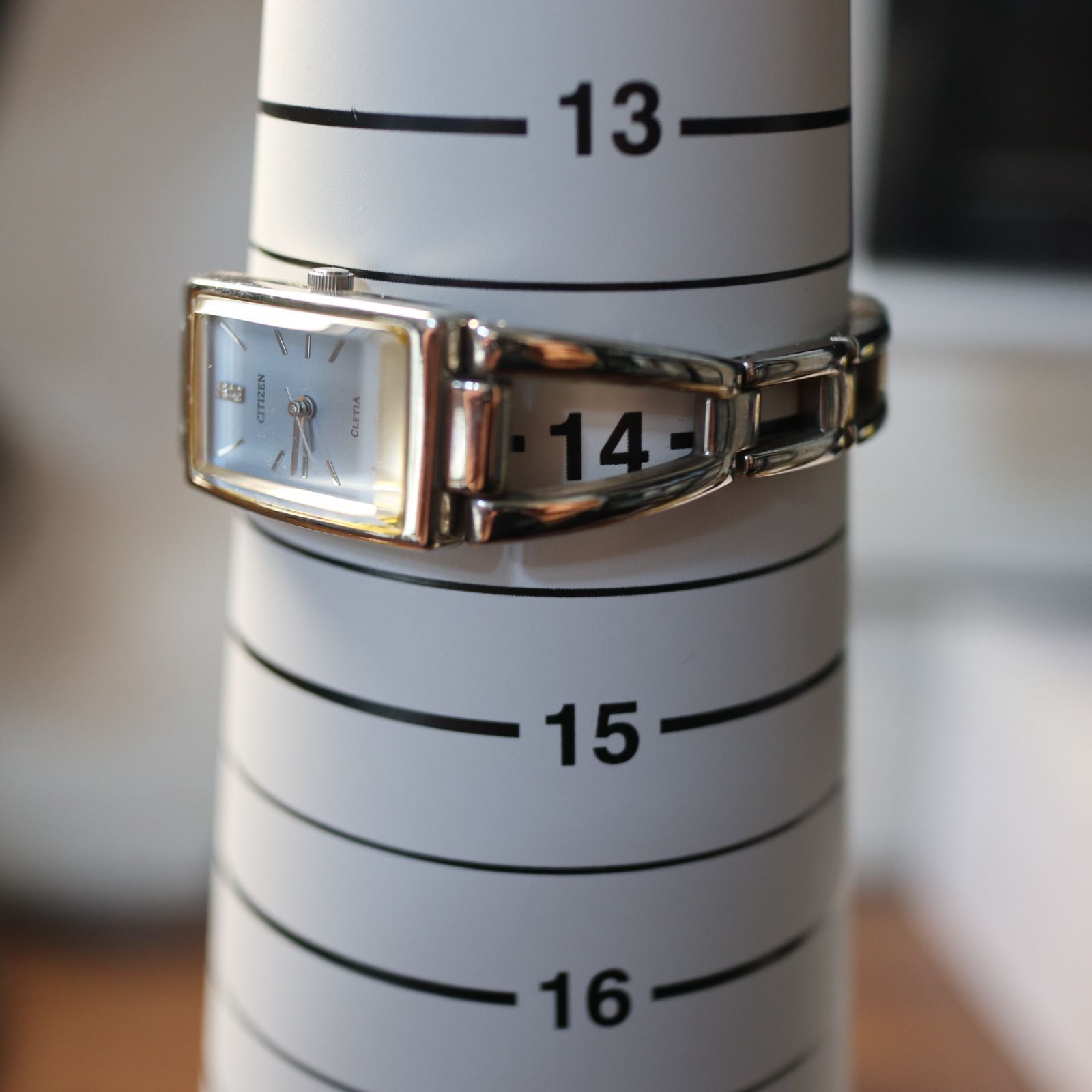 【稼働品】CITIZEN シチズン CLETIA レディス 腕時計 レクタンギュラー 長方形 シルバー SS クリアブルー 文字盤 チェーン