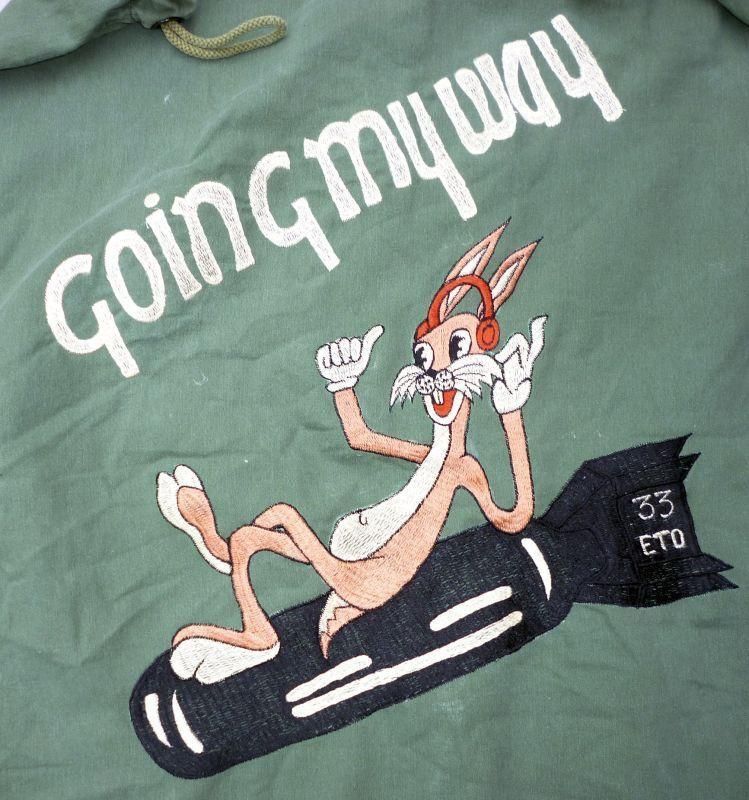 実物米軍ランドリーバッグ 手振りミシン刺繍 リメイク 大型巾着袋 WW2