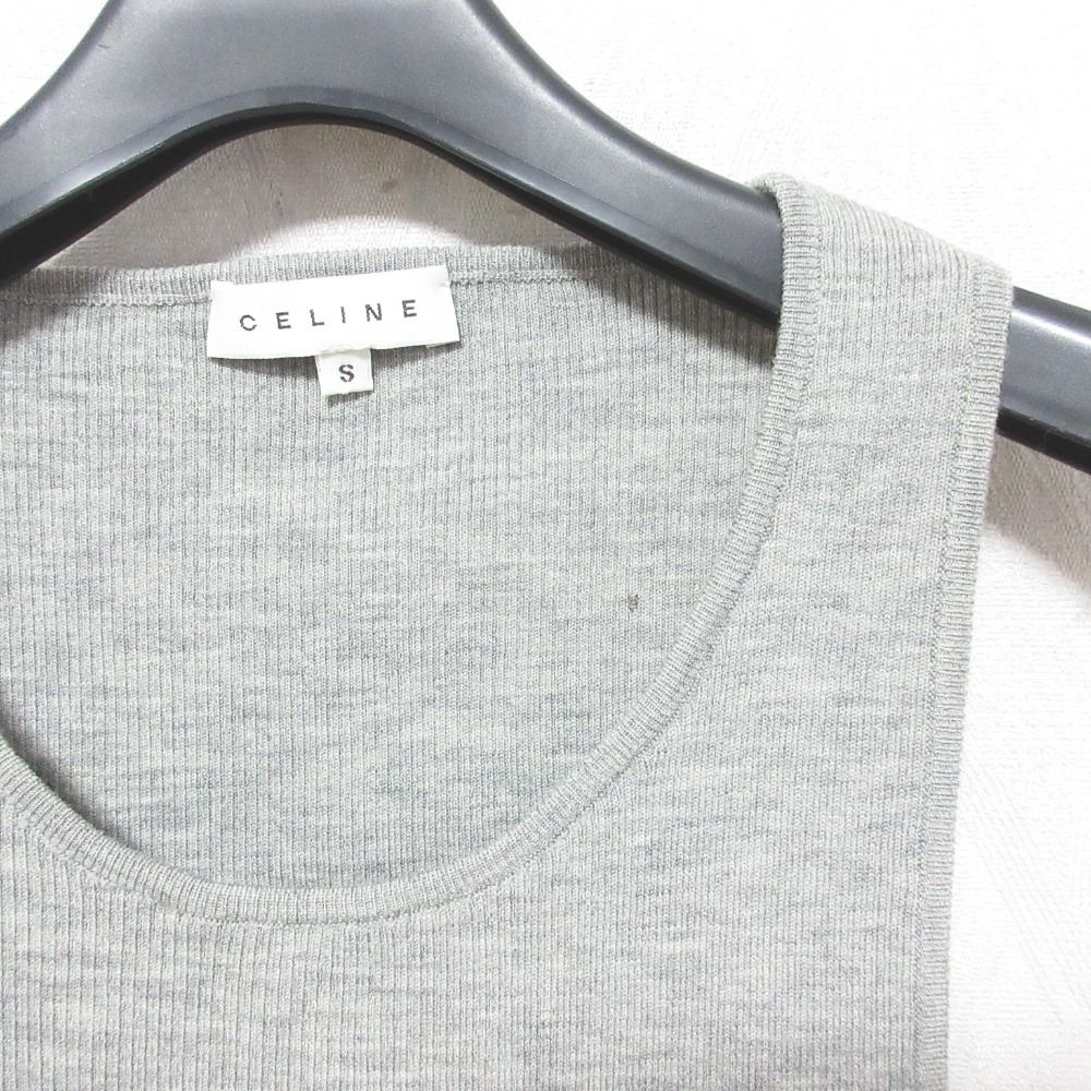 美品 CELINE セリーヌ ウール ストレッチ Uネック ニットタンク ノースリーブ カットソー S グレー レディース 古着 中古 USED 美品 CELINE セリーヌ ウール ストレッチ Uネック ニットタンク