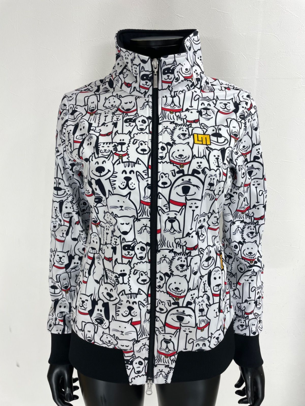 LOUDMOUTH ラウドマウス ポリエステル ダブルジップ ハイネック 長袖 ジャケット ブルゾン 裏起毛 犬 ホワイト 白 レディース L ゴルフウェア