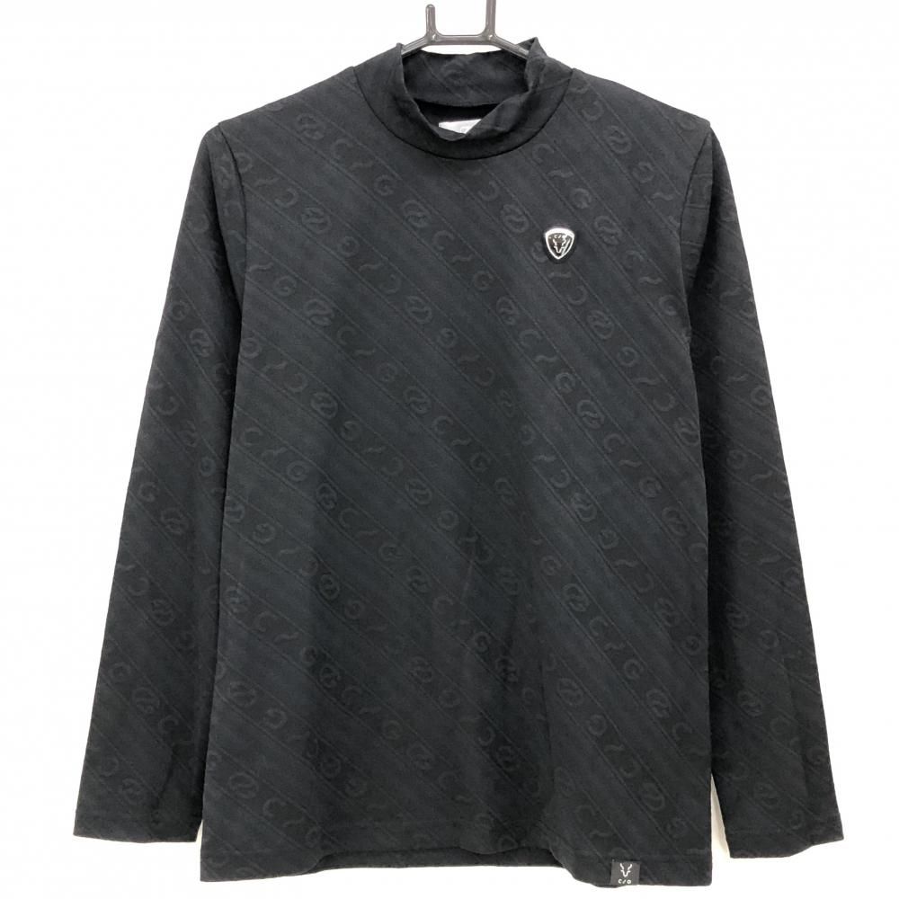 CPG 長袖ハイネックシャツ 黒 ロゴ地模様 斜めストライプ調 立体ロゴ レディース 2 M ゴルフウェア モデル CPG