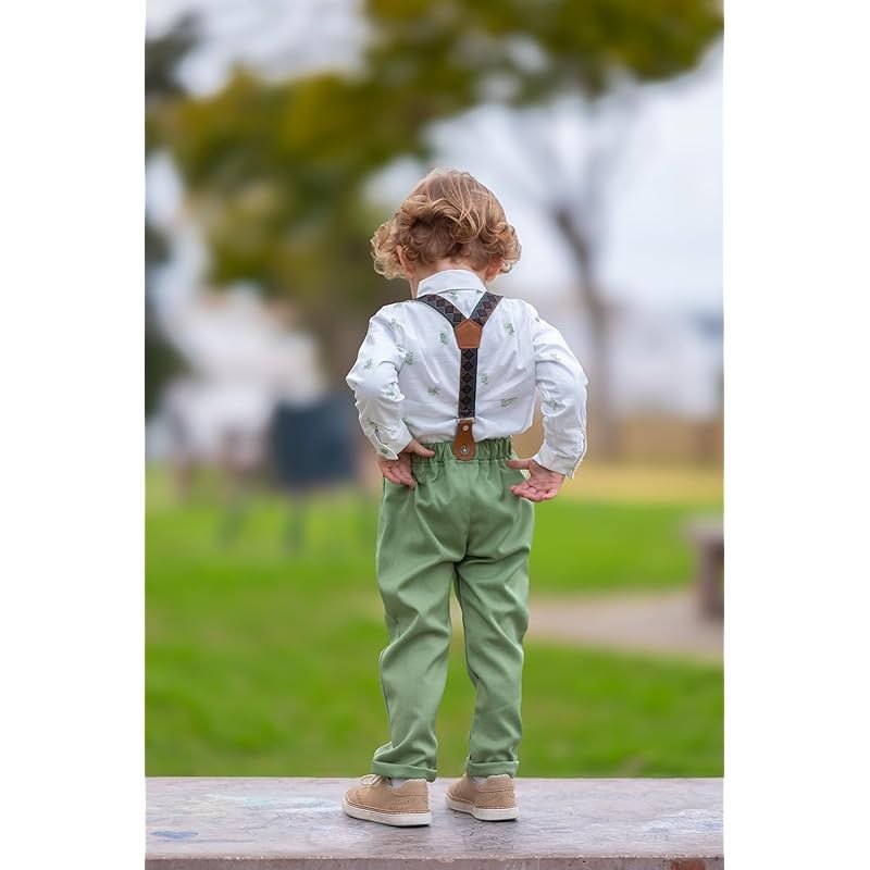 【新品】 [Volunboy] 男の子 フォーマル ベビー スーツ 長袖 サスペンダー 4点セット 子供 セットアップ おしゃれ 卒園式 入園式 入学式 結婚式 誕生日 記念撮影 80-130cm (グリーン，80) 0