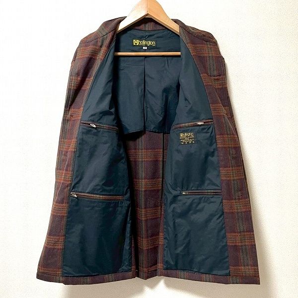 hollington ウールチェックジャケット 46 wnc ホリントン hollington ジャケット 46 こげ茶 マルチ スタンド