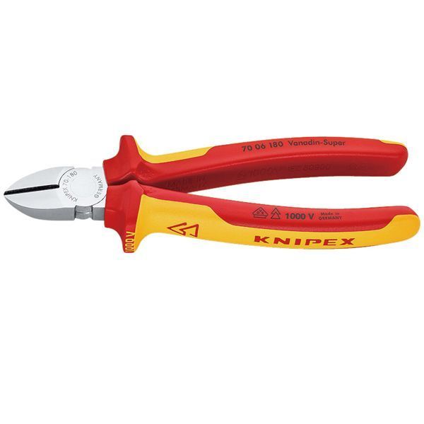 KNIPEX クニペックス 1000V絶縁斜ニッパー 全長180mm 7006-180