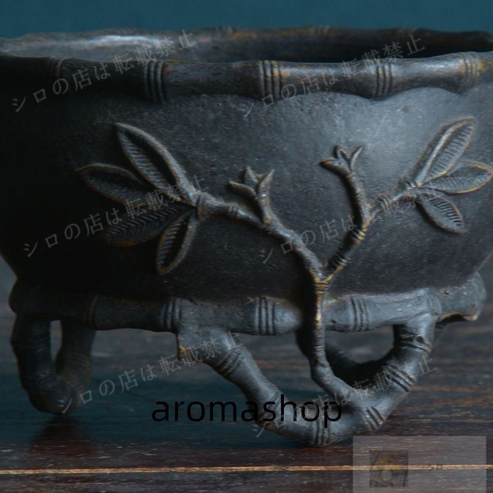 銅炉 香炉【福地洞天】 三足竹節紋香炉 宣徳炉 茶道香道具 工芸品 置物