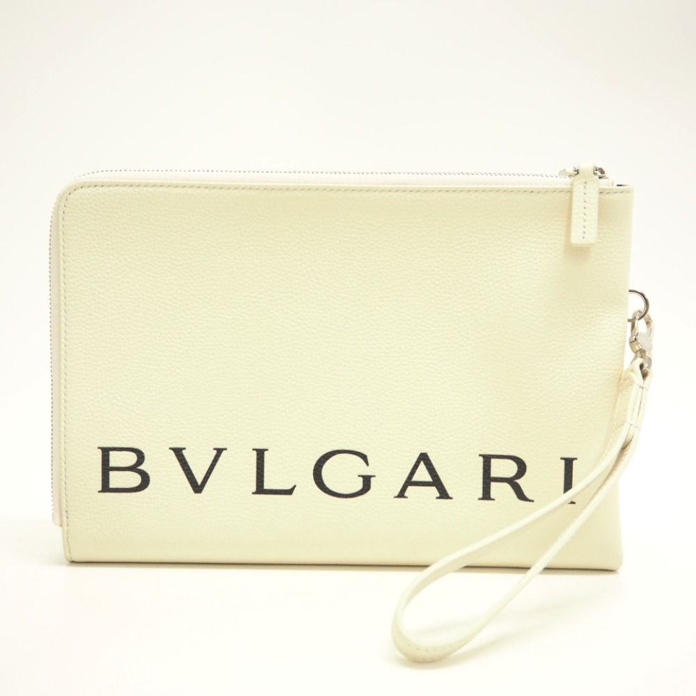 BVLGARI(ブルガリ) クラッチバッグ 型押し加工 ゴールド×黒 レザー www