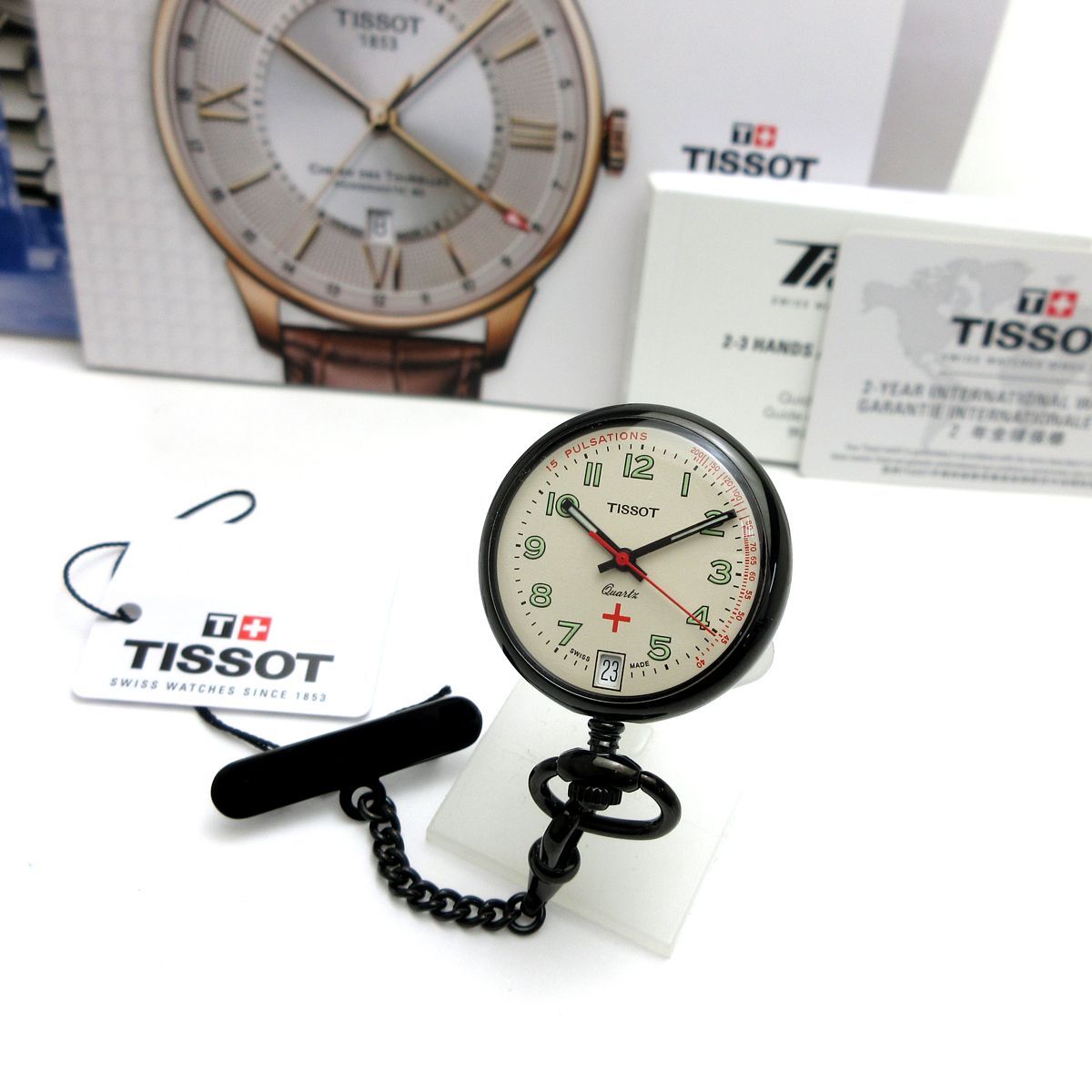 ティソ ポケットウォッチ ユニセックス 黒 T81.7.224.92 TISSOT 保証書 箱 クォーツ 婦人 メンズ ♥