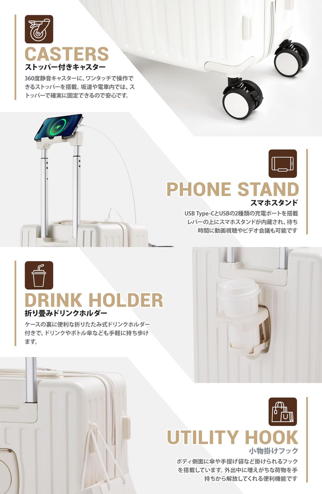 カッコ 可愛い Mularda スーツケース フロントオープン スーツケース 機内持ち込み 多機能キャリーケース 超軽量 耐衝撃 前開き キャリーバッグ USBポート付き 360度回転 ダブルキャスター 軽量 旅行 ビジネス 出張 イエロー マニッシュスタイル