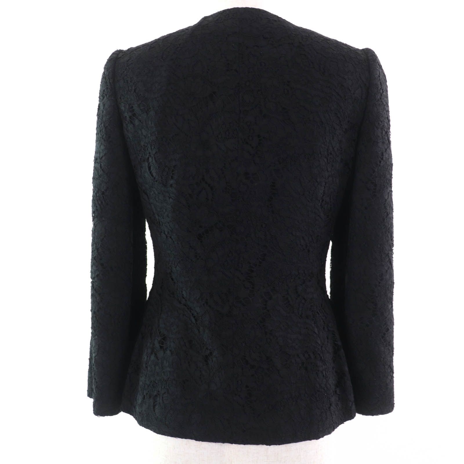 Dolce & Gabbana ブラック レース ノーカラージャケット 極美品☆DOLCE&GABBANA ドルチェ＆ガッバーナ コットン シルク混