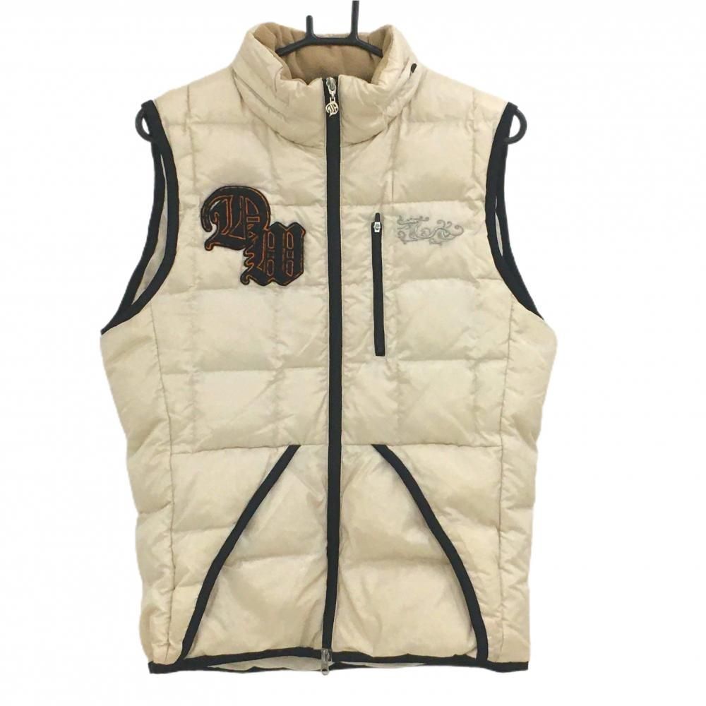 ダンスウィズドラゴン ダウンベスト ベージュ ロゴ刺しゅう フード収納可 メンズ 2 M ゴルフウェア Dance With Dragon