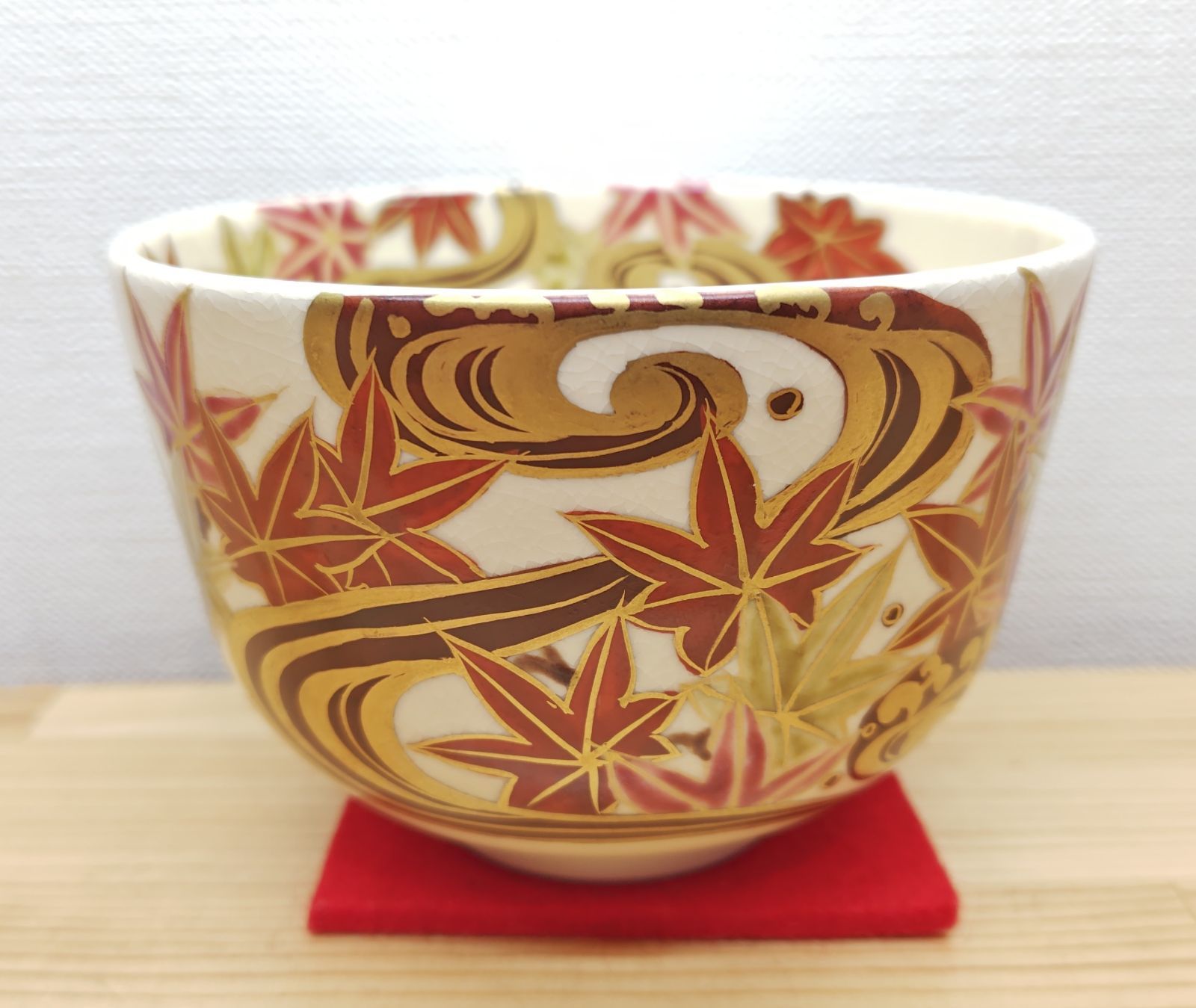 逢絢亭 茶道具 茶碗 京焼 仁清 流水紅葉の図 加藤如水 共箱入り