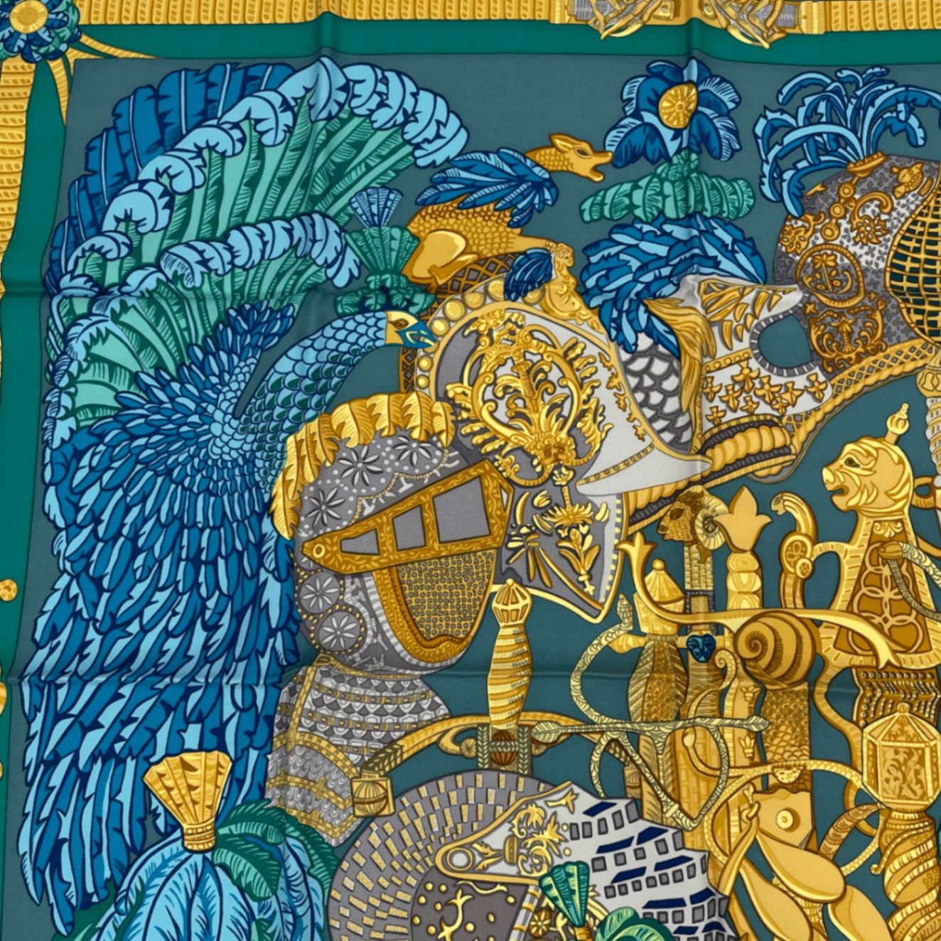 極美品 HERMES エルメス スカーフ カレ90 ARMETS et PANACHE 羽飾りの