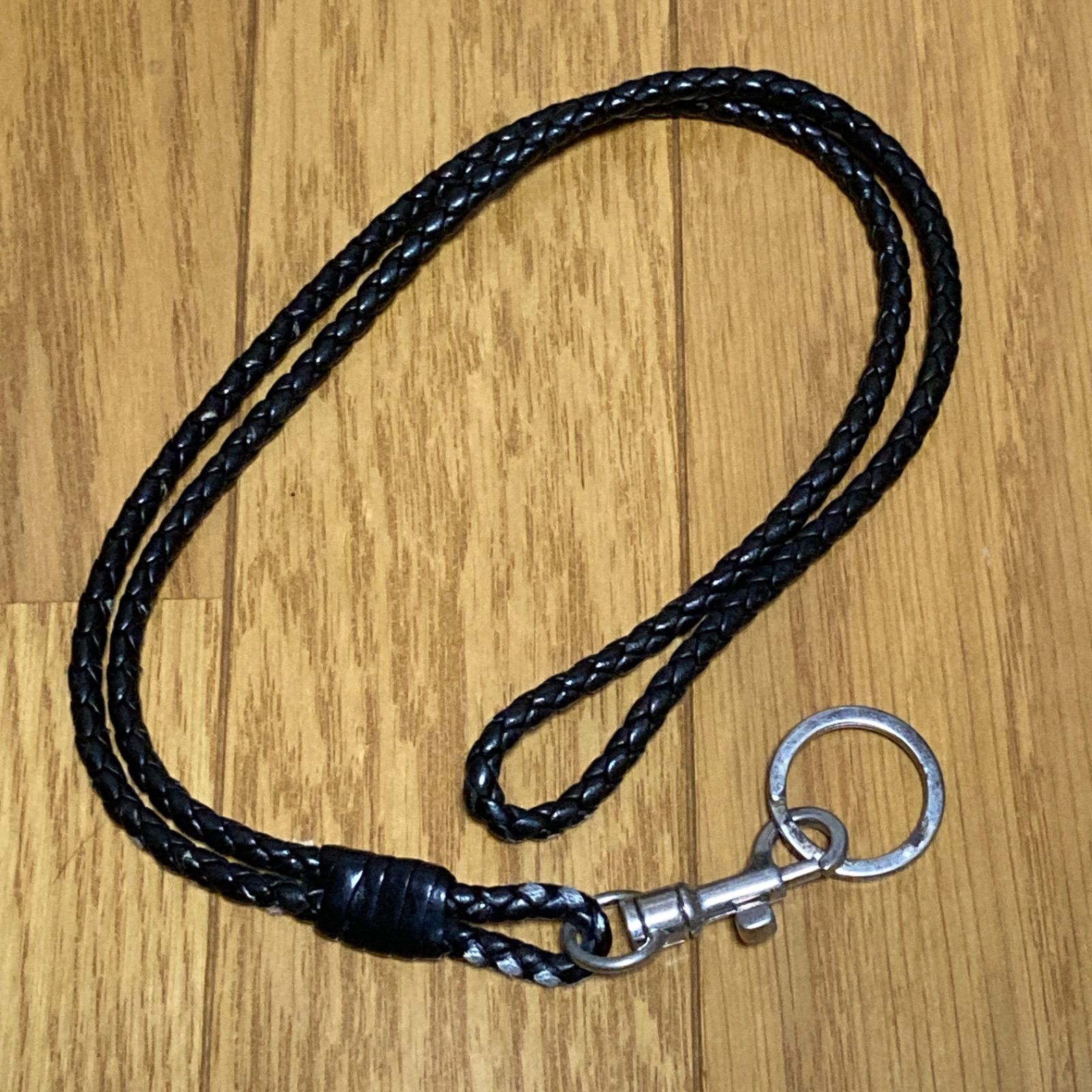 【未使用】BOTTEGA VENETA 黒 イントレチャート ロングキーリング ボッテガヴェネタ イントレチャート ネックレス ロング