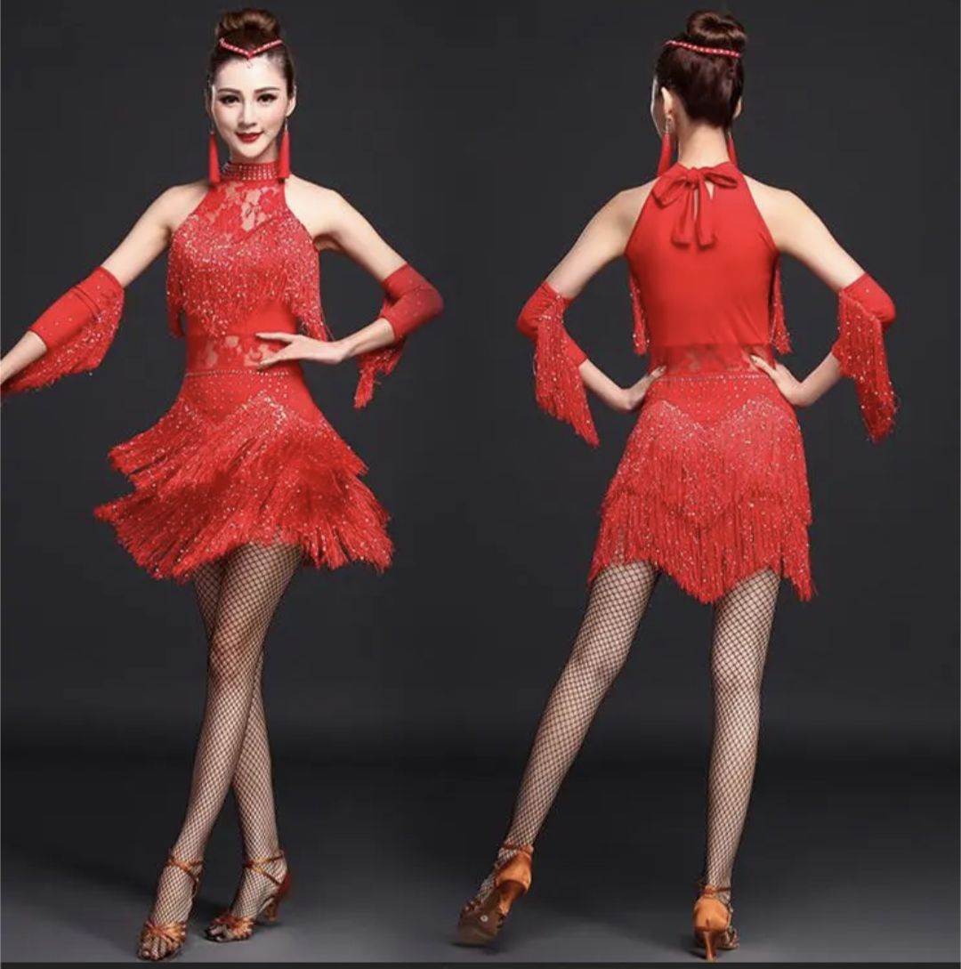ラテンドレス衣装 社交ダンス ラテンアメリカン フリンジ スパンコール  
